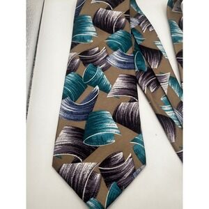 J.T. BECKETT Men's Silk Necktie Brown Teal‎ Abstract Pattern Vintage